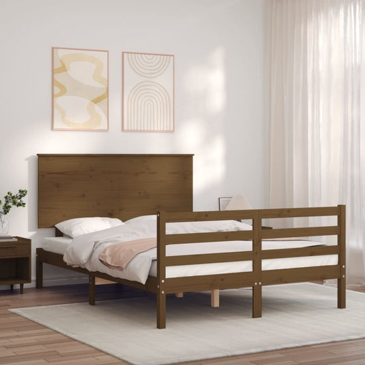 Berkfield Bed Frame with Headboard Honey Brown 140x200 cm Solid Wood