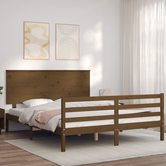 Berkfield Bed Frame with Headboard Honey Brown King Size Solid Wood
