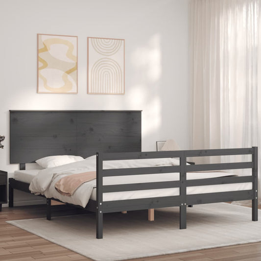 Berkfield Bed Frame with Headboard Grey 160x200 cm Solid Wood