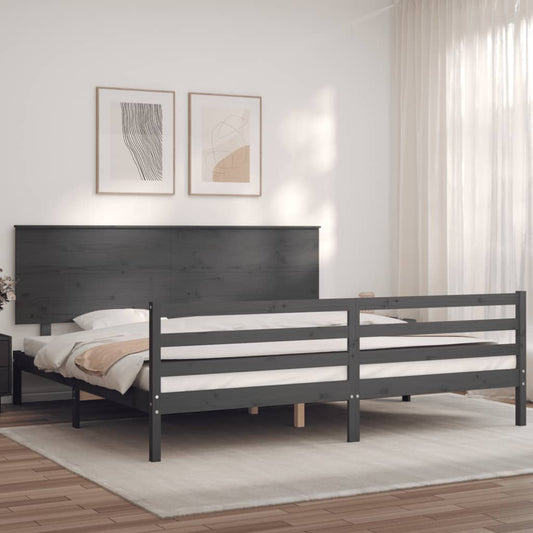 Berkfield Bed Frame with Headboard Grey 200x200 cm Solid Wood