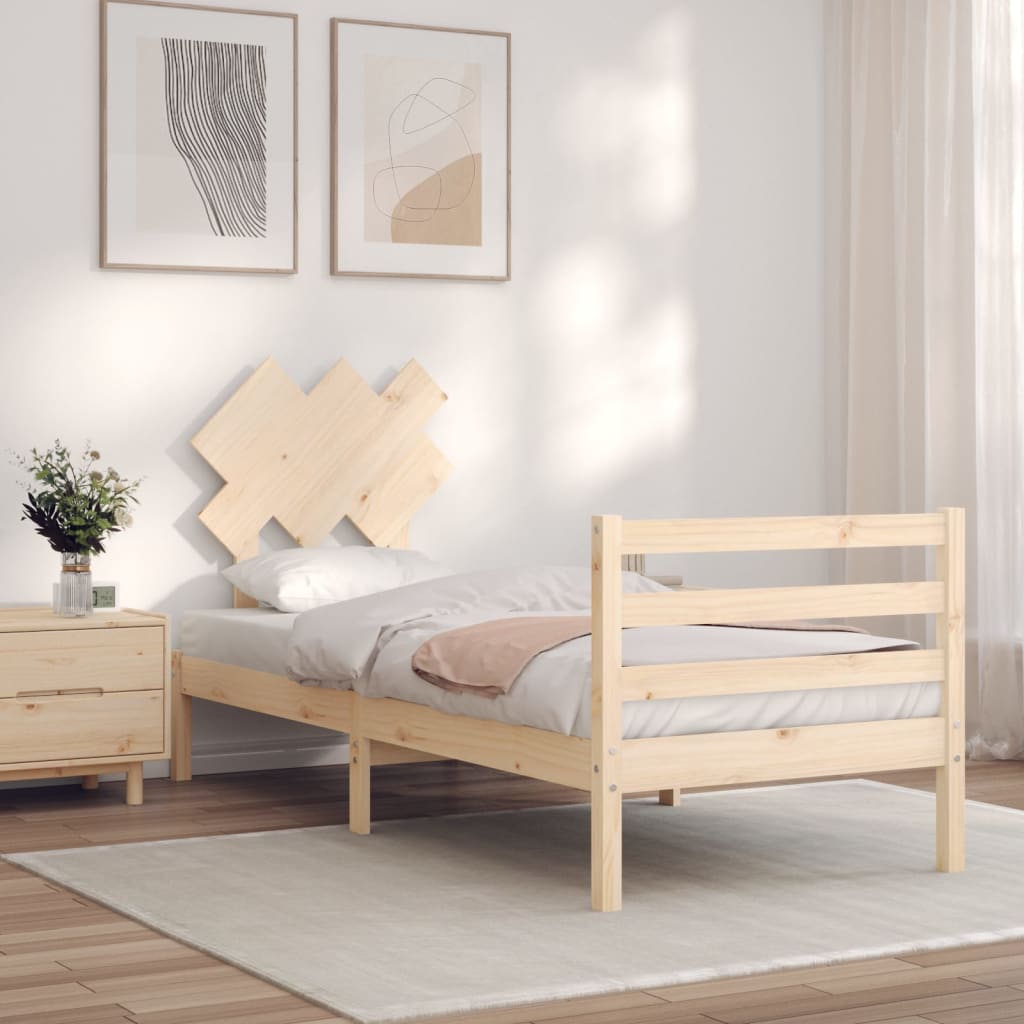 Berkfield Bed Frame with Headboard Small Single Solid Wood