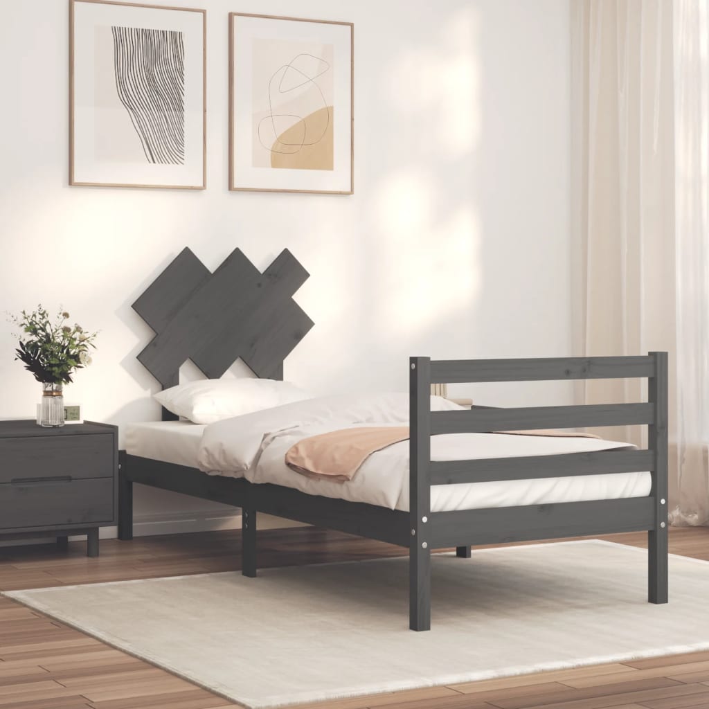 Berkfield Bed Frame with Headboard Grey Single Solid Wood