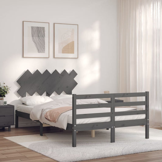 Berkfield Bed Frame with Headboard Grey Small Double Solid Wood