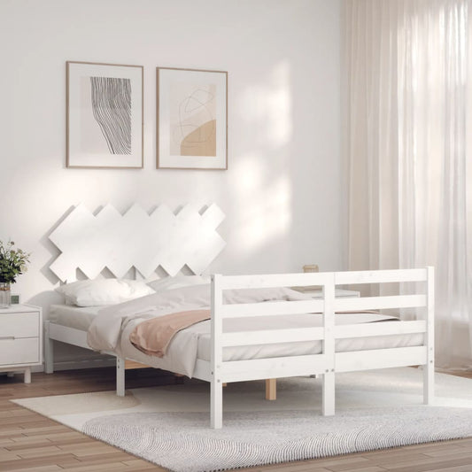 Berkfield Bed Frame with Headboard White Double Solid Wood