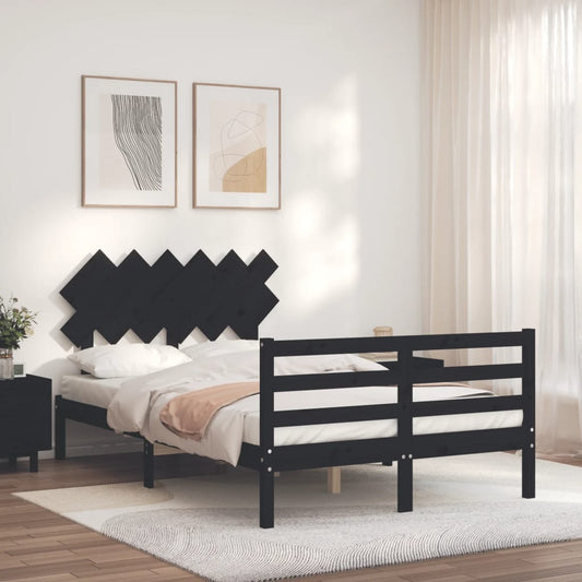 Berkfield Bed Frame with Headboard Black Double Solid Wood