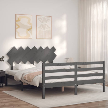 Berkfield Bed Frame with Headboard Grey 140x190 cm Solid Wood