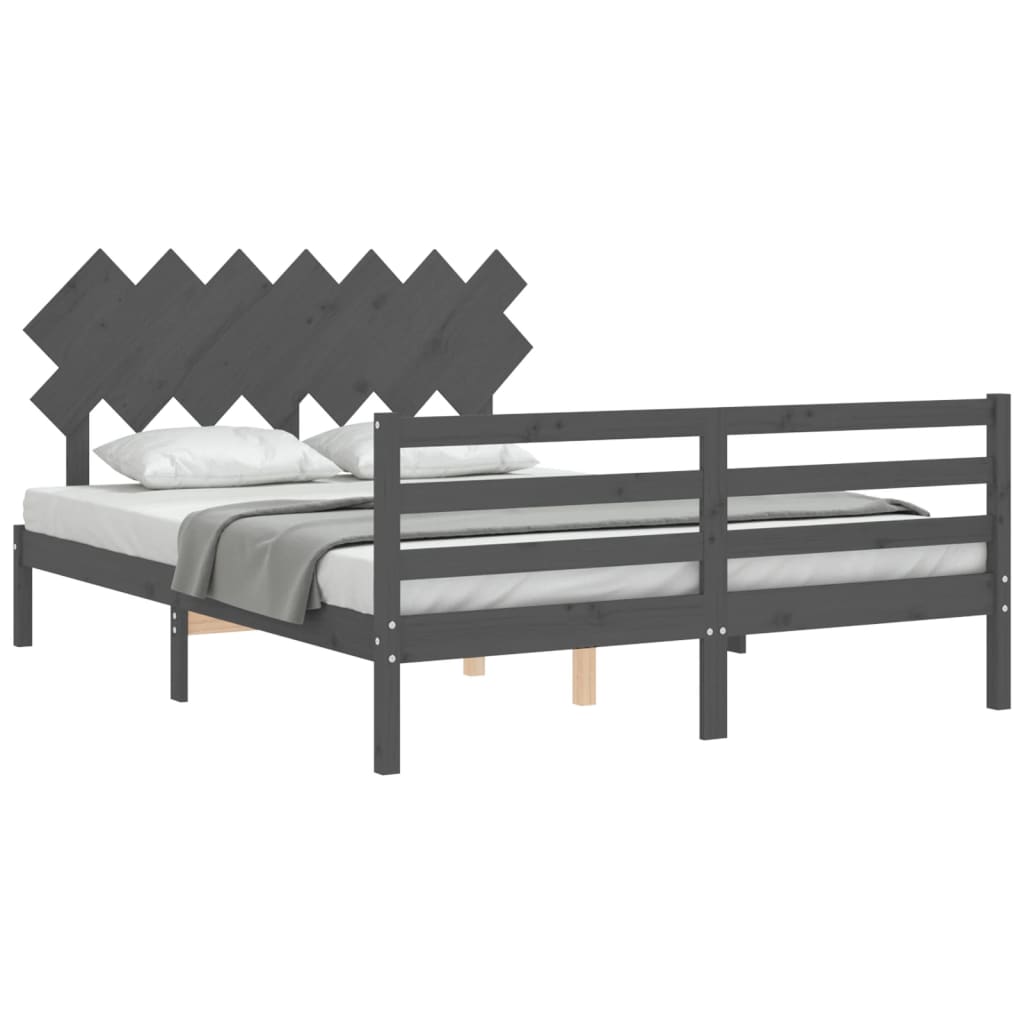 Berkfield Bed Frame with Headboard Grey 140x190 cm Solid Wood