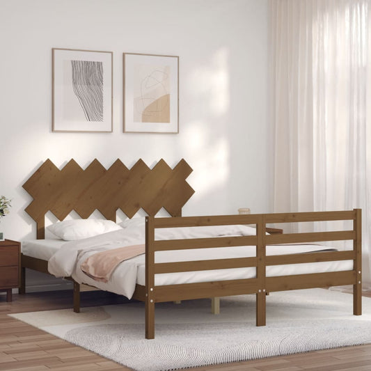 Berkfield Bed Frame with Headboard Honey Brown 140x190 cm Solid Wood