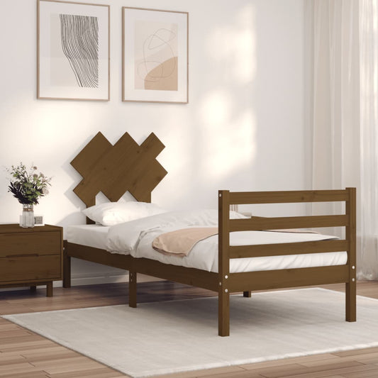 Berkfield Bed Frame with Headboard Honey Brown 90x200 cm Solid Wood