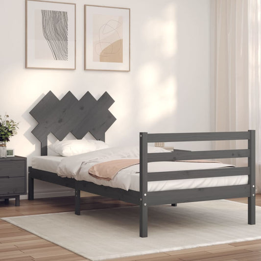 Berkfield Bed Frame with Headboard Grey 100x200 cm Solid Wood