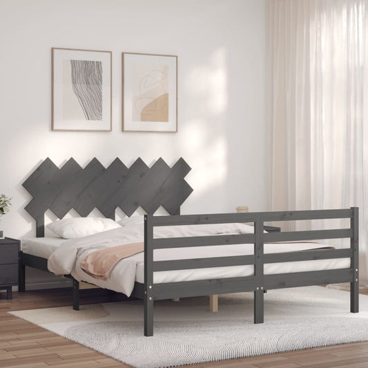 Berkfield Bed Frame with Headboard Grey King Size Solid Wood