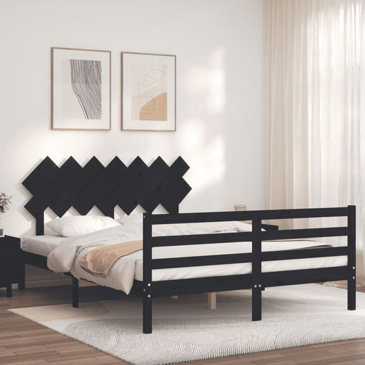 Berkfield Bed Frame with Headboard Black King Size Solid Wood