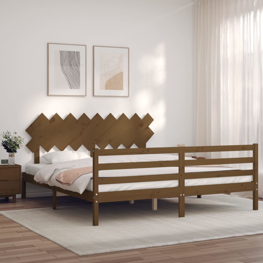 Berkfield Bed Frame with Headboard Honey Brown Super King Size Solid Wood