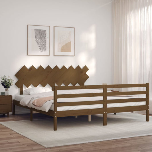 Berkfield Bed Frame with Headboard Honey Brown Super King Size Solid Wood