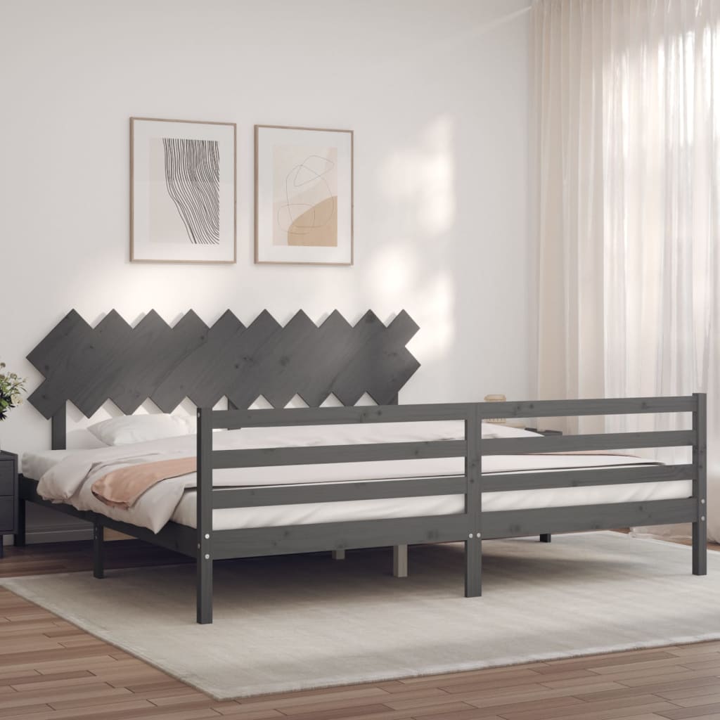 Berkfield Bed Frame with Headboard Grey 200x200 cm Solid Wood