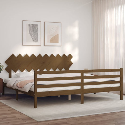 Berkfield Bed Frame with Headboard Honey Brown 200x200 cm Solid Wood