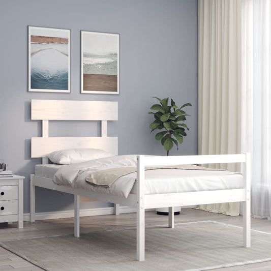 Berkfield Bed Frame with Headboard White Small Single Solid Wood