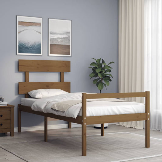 Berkfield Bed Frame with Headboard Honey Brown Single Solid Wood