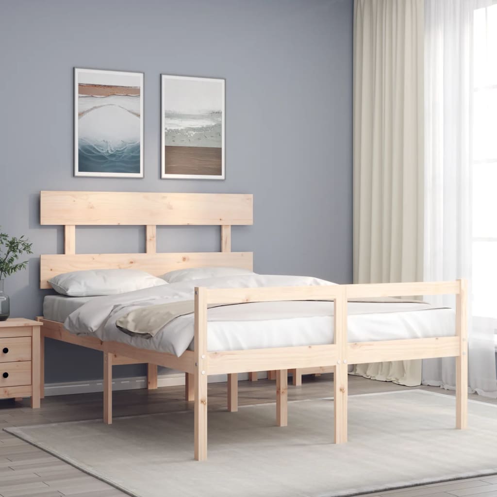 Berkfield Bed Frame with Headboard Small Double Solid Wood