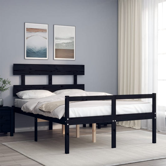 Berkfield Bed Frame with Headboard Black Small Double Solid Wood