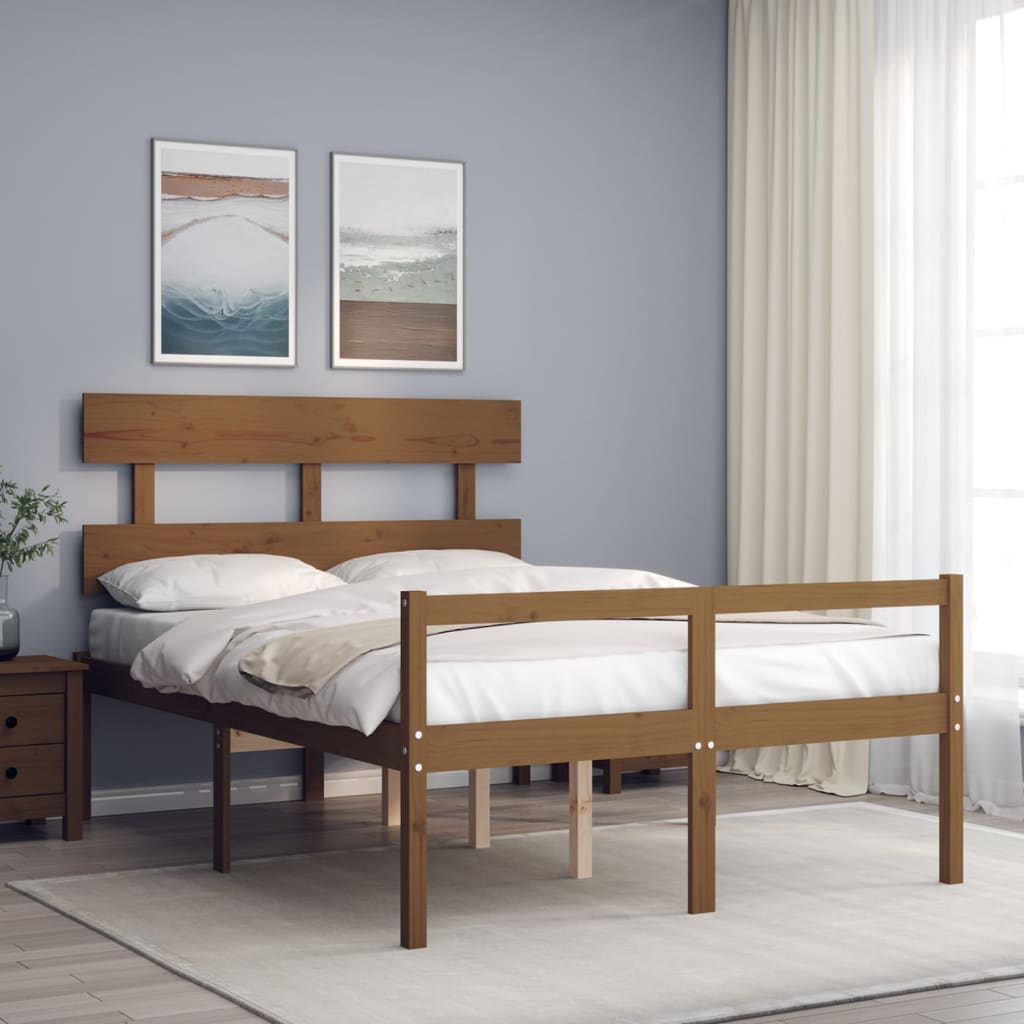 Berkfield Bed Frame with Headboard Honey Brown Double Solid Wood