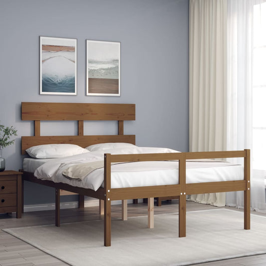 Berkfield Bed Frame with Headboard Honey Brown Double Solid Wood