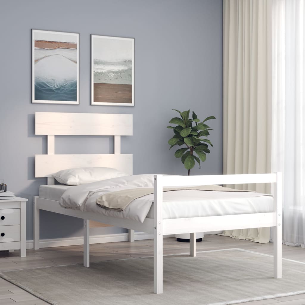 Berkfield Bed Frame with Headboard White 90x200 cm Solid Wood