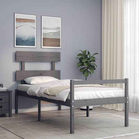 Berkfield Bed Frame with Headboard Grey 90x200 cm Solid Wood