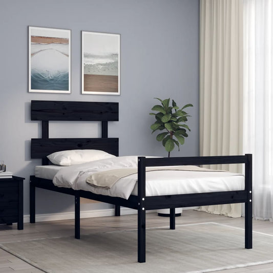 Berkfield Bed Frame with Headboard Black 90x200 cm Solid Wood