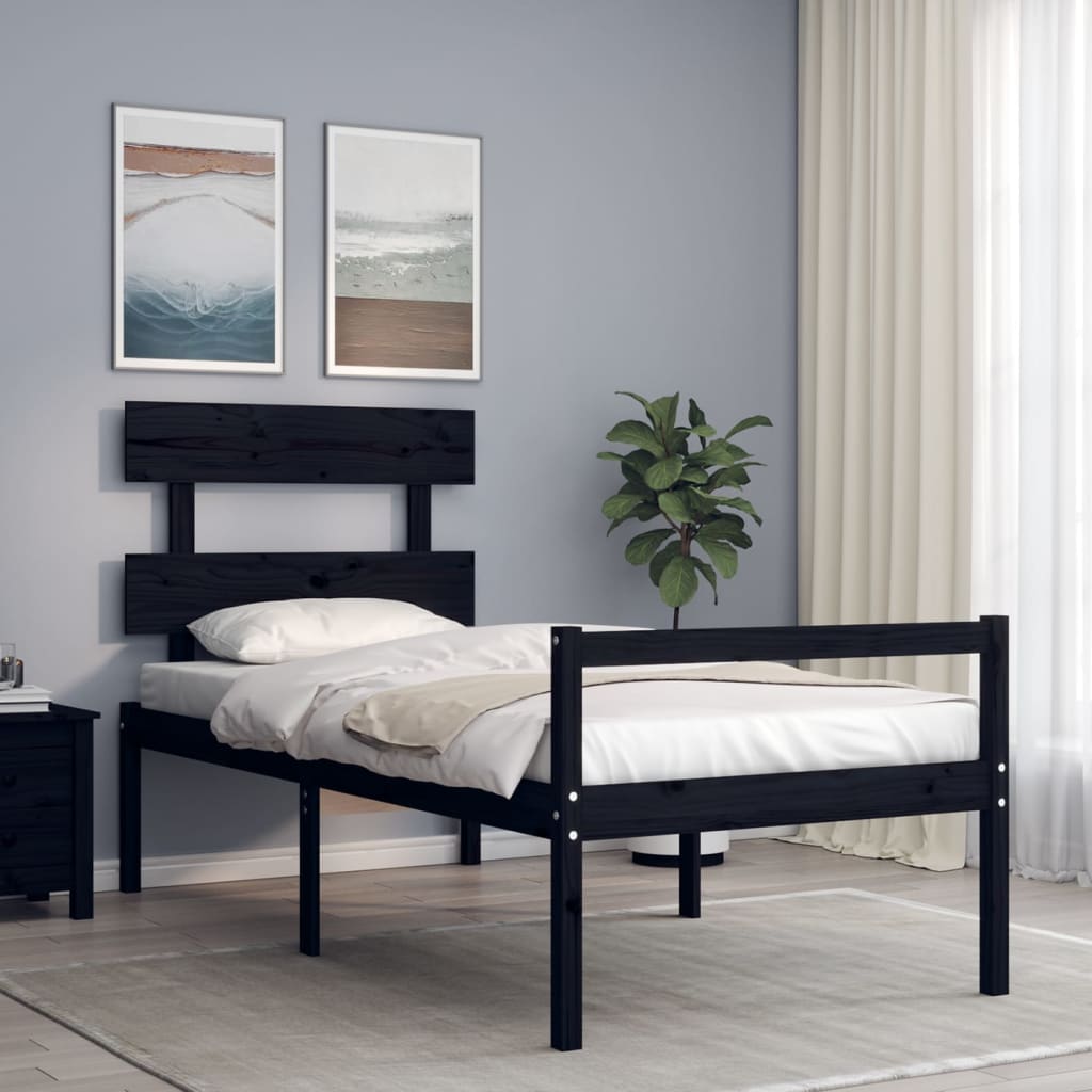 Berkfield Bed Frame with Headboard Black 100x200 cm Solid Wood