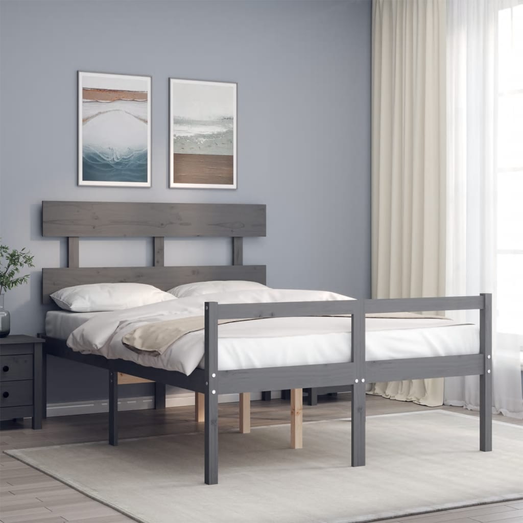 Berkfield Bed Frame with Headboard Grey 140x200 cm Solid Wood