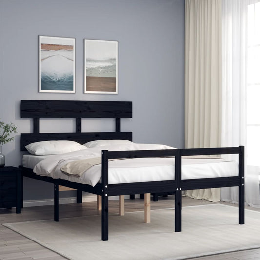 Berkfield Bed Frame with Headboard Black 140x200 cm Solid Wood