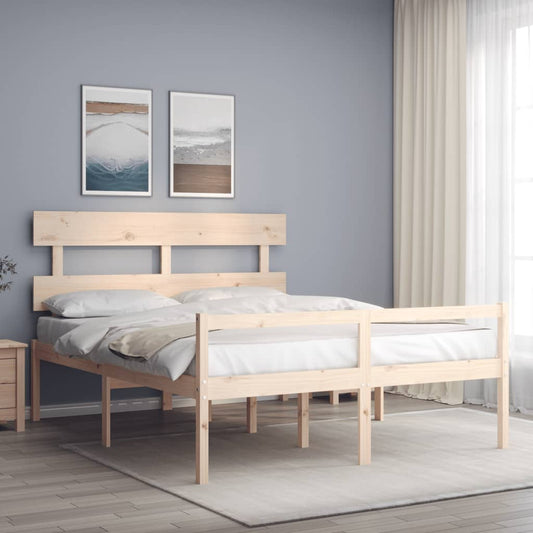 Berkfield Bed Frame with Headboard King Size Solid Wood