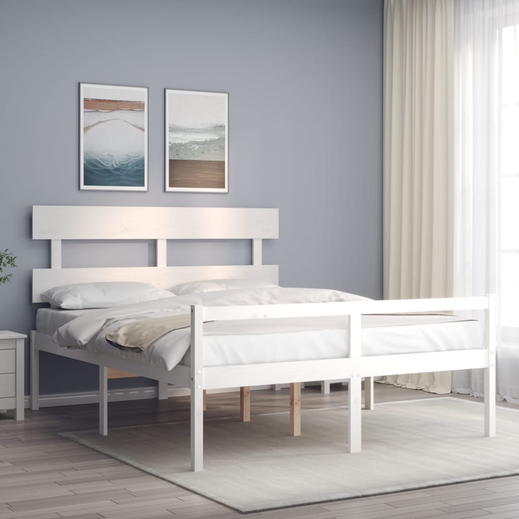 Berkfield Bed Frame with Headboard White King Size Solid Wood