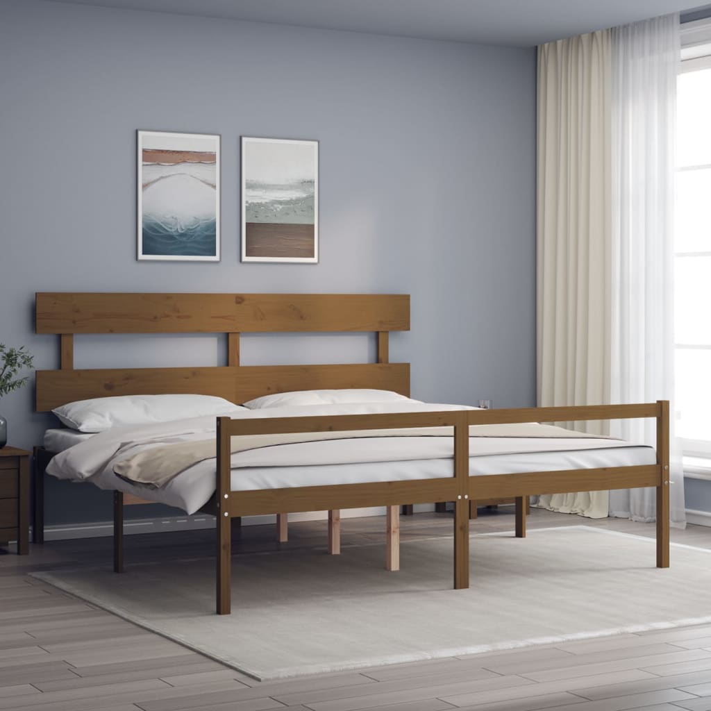 Berkfield Bed Frame with Headboard Honey Brown Super King Size Solid Wood