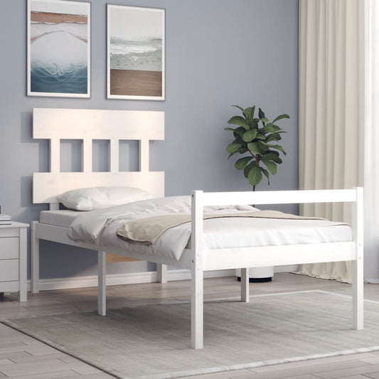 Berkfield Bed Frame with Headboard White Small Single Solid Wood