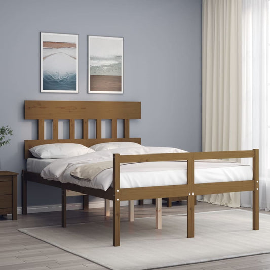 Berkfield Bed Frame with Headboard Honey Brown Small Double Solid Wood