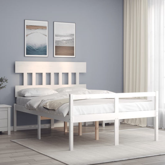 Berkfield Bed Frame with Headboard White Double Solid Wood