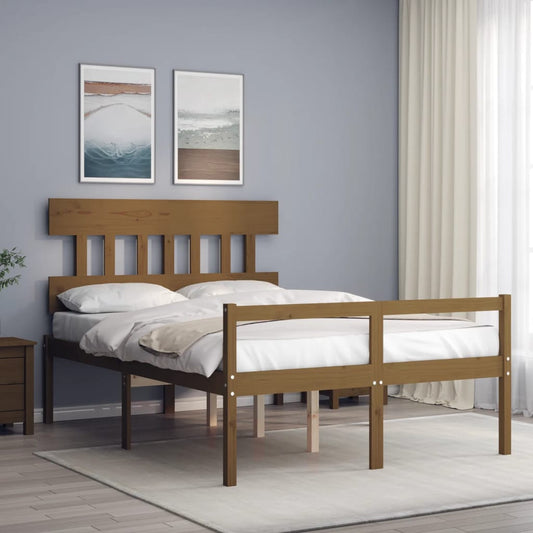 Berkfield Bed Frame with Headboard Honey Brown Double Solid Wood