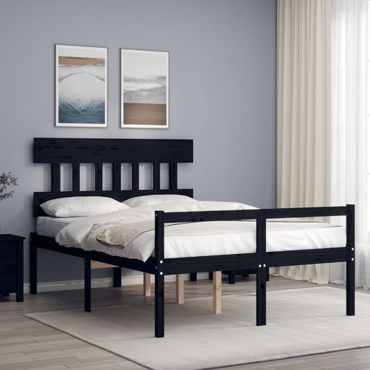 Berkfield Bed Frame with Headboard Black 140x190 cm Solid Wood