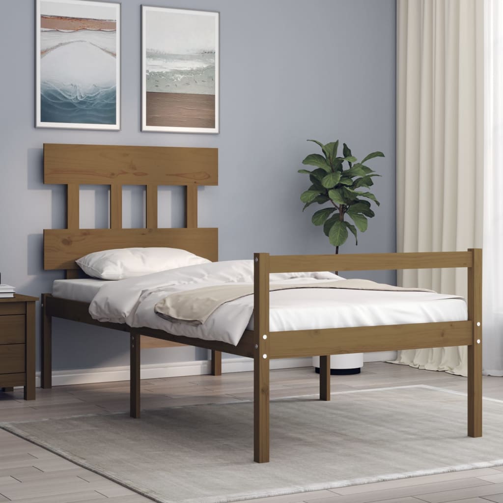 Berkfield Bed Frame with Headboard Honey Brown 90x200 cm Solid Wood