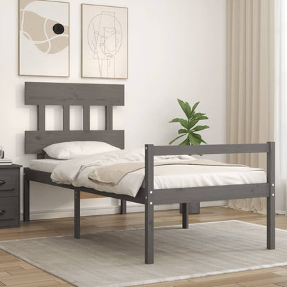 Berkfield Bed Frame with Headboard Grey 100x200 cm Solid Wood