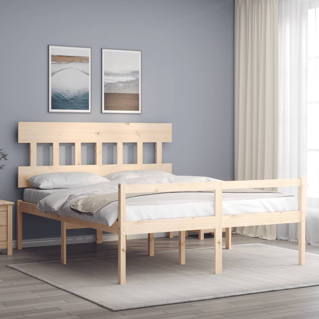 Berkfield Bed Frame with Headboard King Size Solid Wood