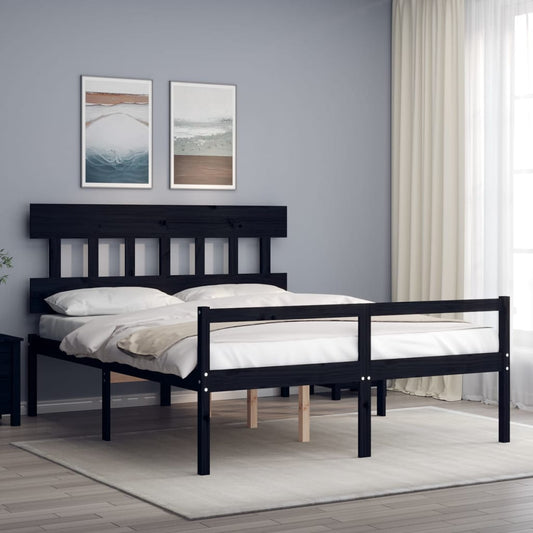 Berkfield Bed Frame with Headboard Black King Size Solid Wood