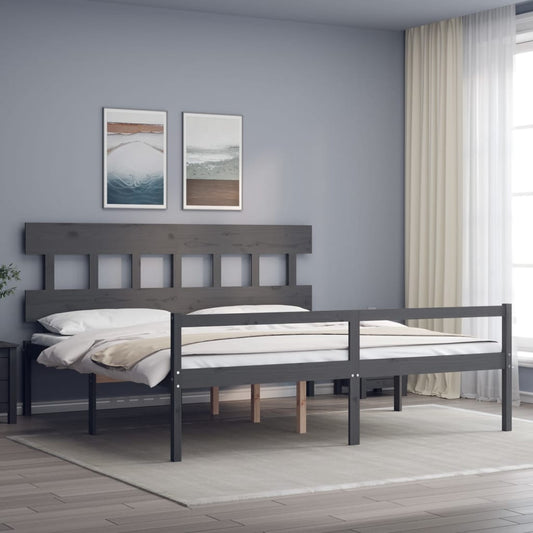 Berkfield Bed Frame with Headboard Grey 200x200 cm Solid Wood