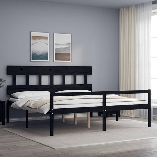 Berkfield Bed Frame with Headboard Black 200x200 cm Solid Wood