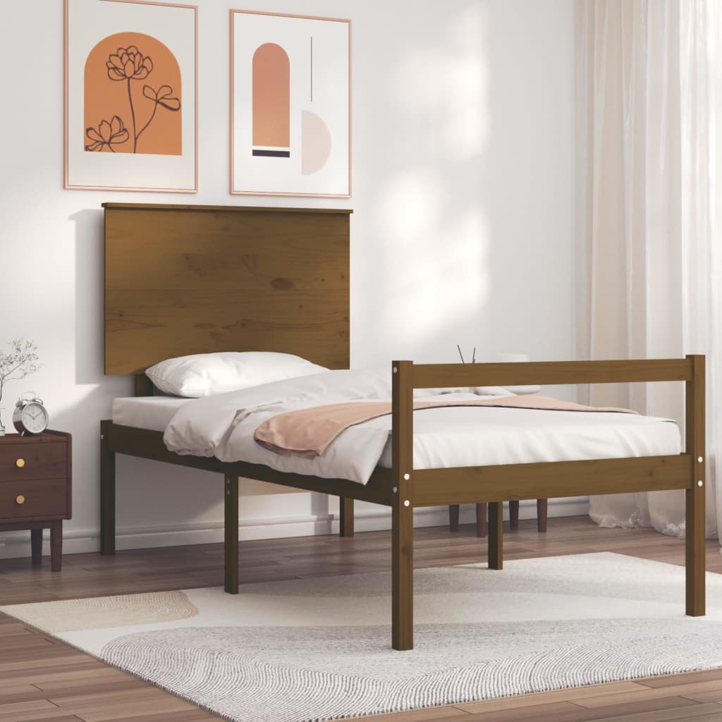 Berkfield Bed Frame with Headboard Honey Brown Small Single Solid Wood