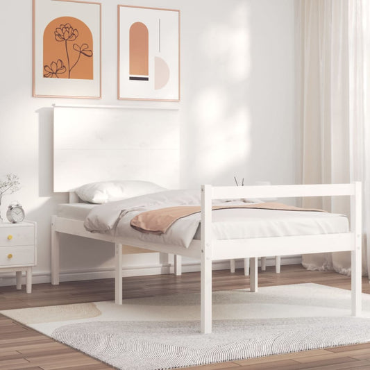 Berkfield Bed Frame with Headboard White Single Solid Wood