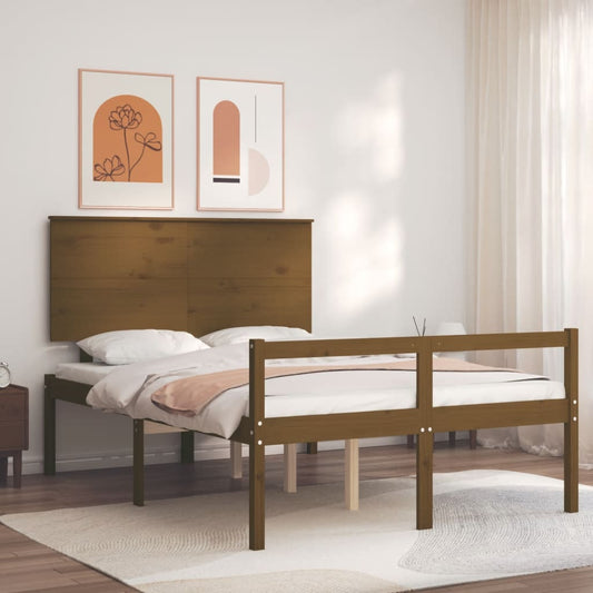 Berkfield Bed Frame with Headboard Honey Brown Small Double Solid Wood
