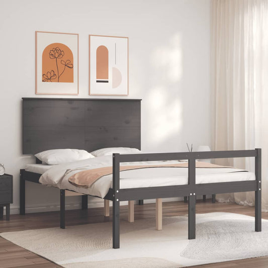 Berkfield Bed Frame with Headboard Grey Double Solid Wood